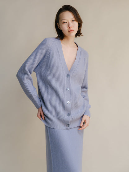 Cardigan long côtelé, mélange cachemire, photo 7