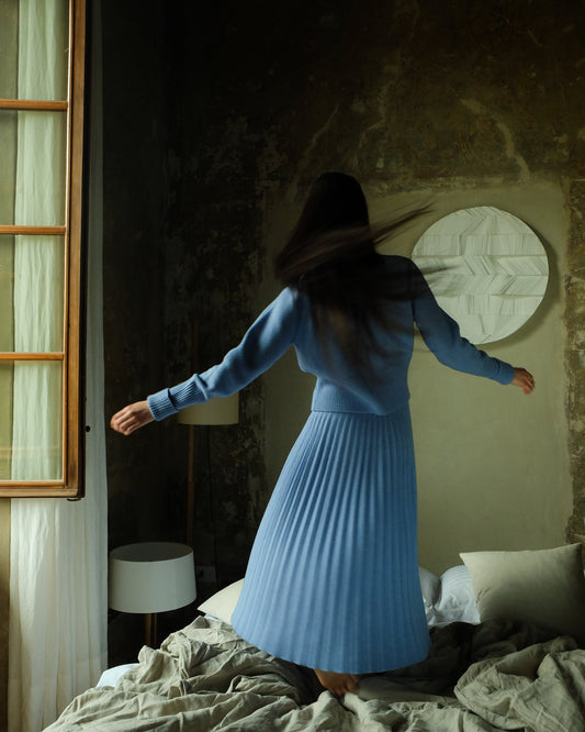 Jupe plissée midi, mélange cachemire, photo 1