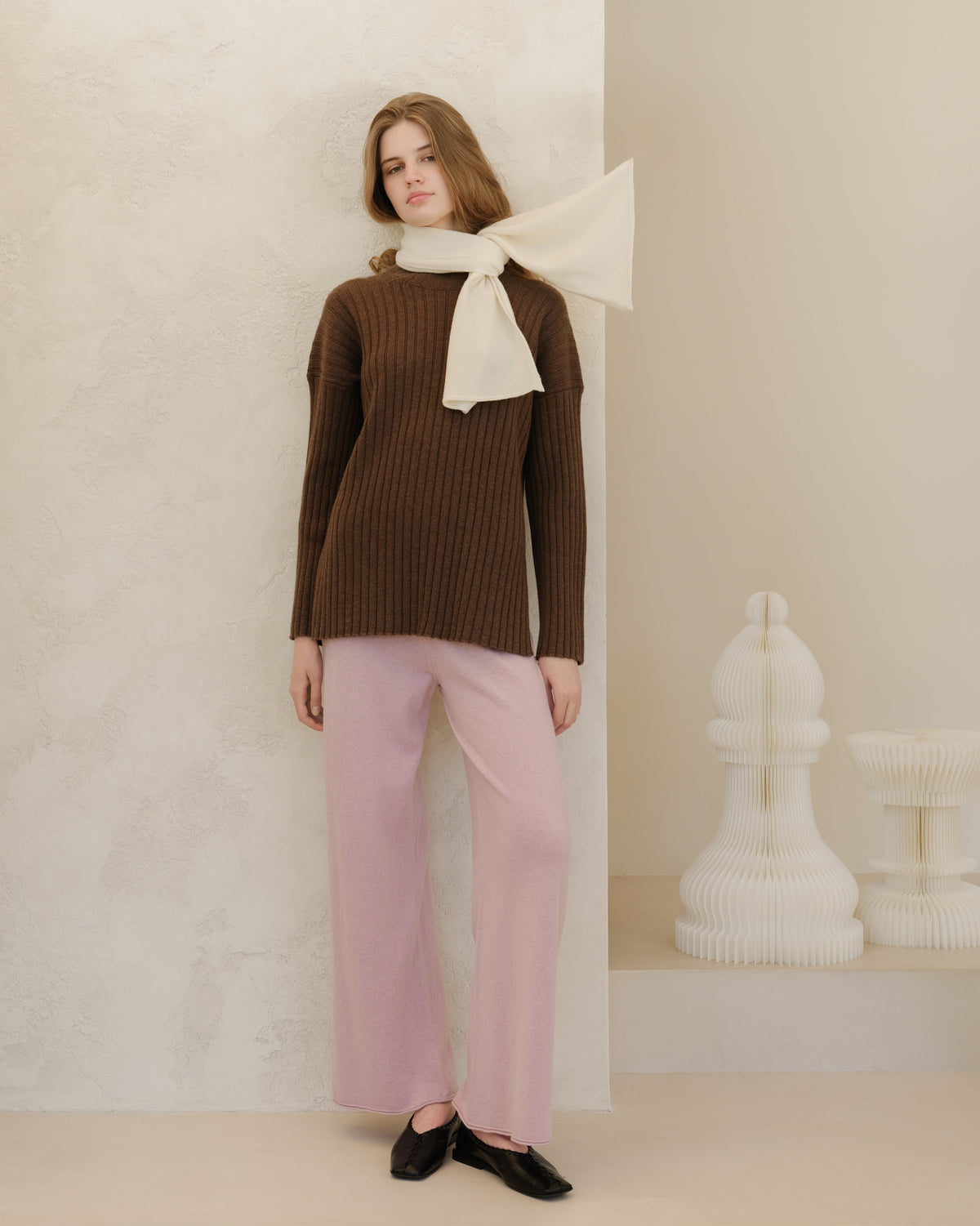 Pantalon jambe large en maille, mélange cachemire, photo 11