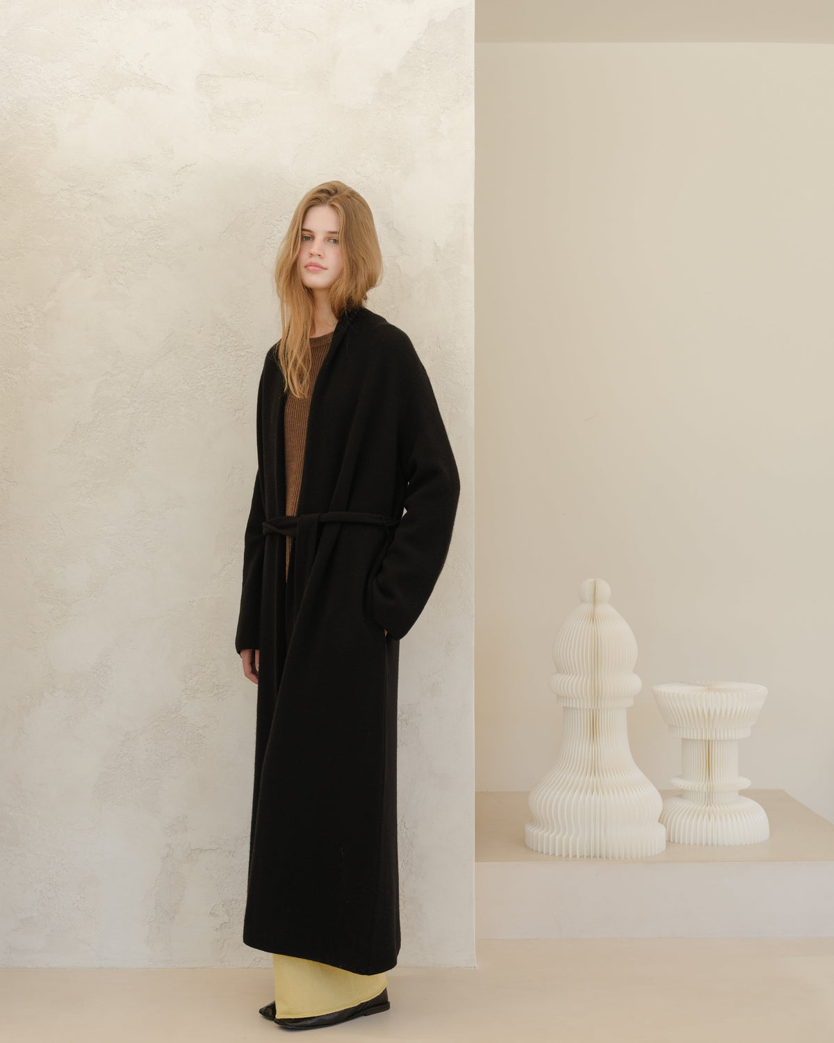 Manteau ceinturé col châle, mélange cachemire, photo 8