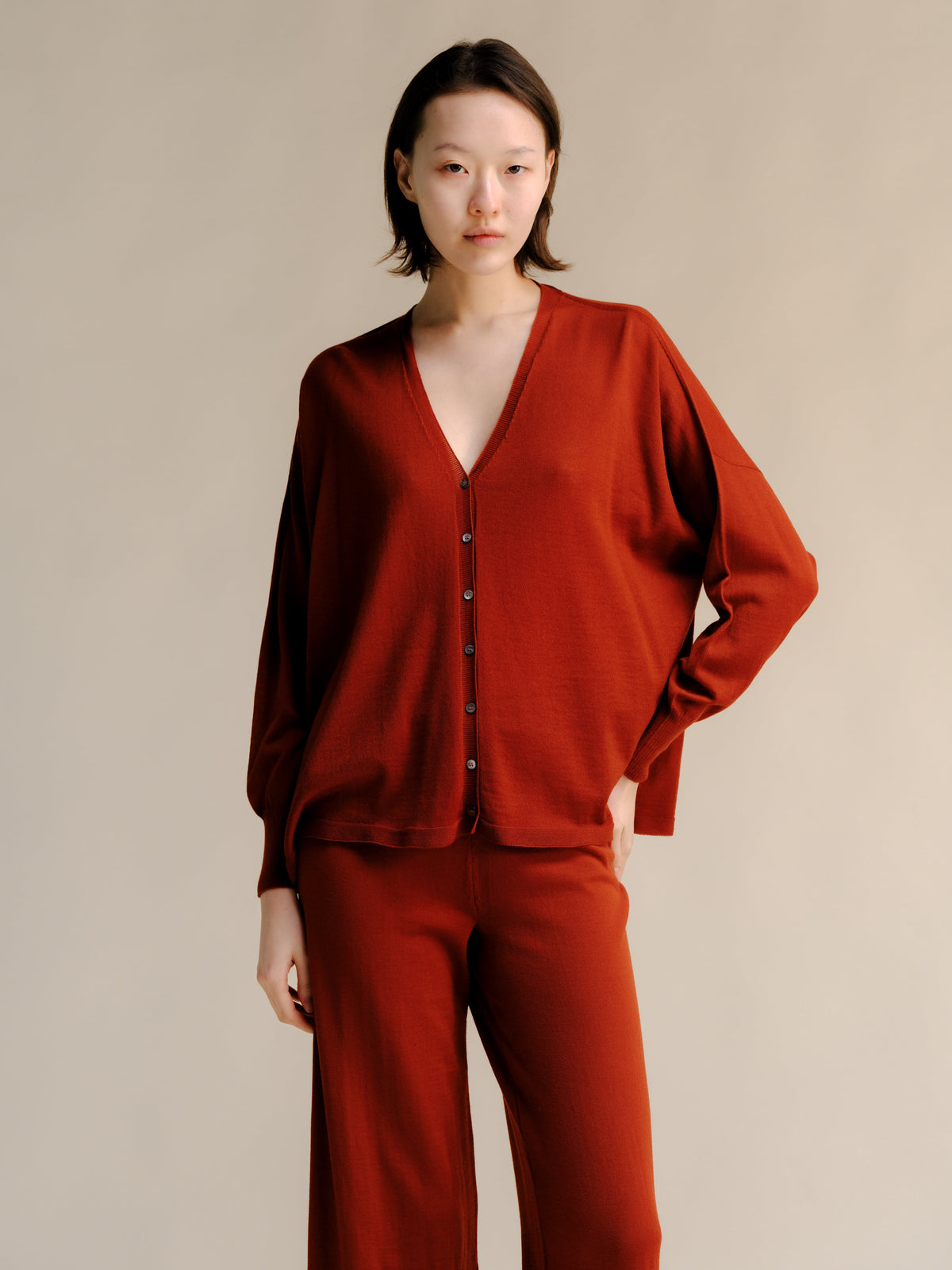 Cardigan col V en laine mérinos extra fine, photo 1