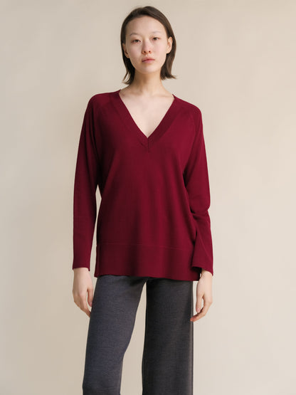 Pull maxi col V en laine mérinos extra fine, photo 11