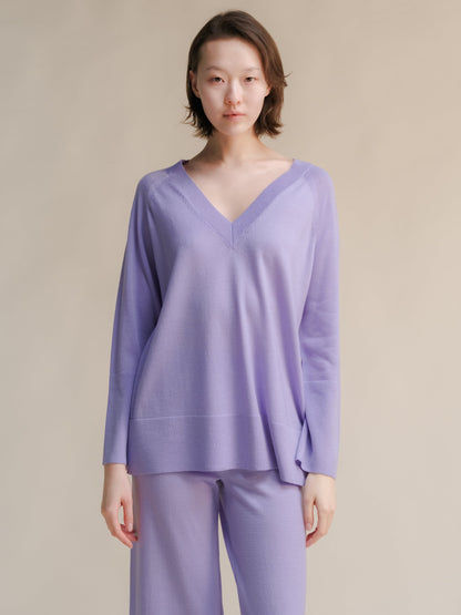 Pull maxi col V en laine mérinos extra fine, photo 17