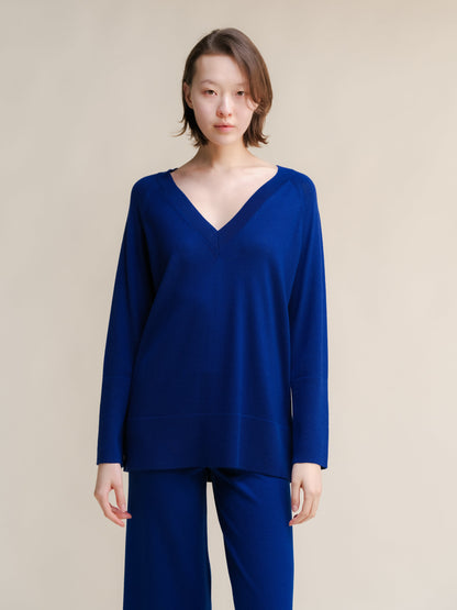 Pull maxi col V en laine mérinos extra fine, photo 16