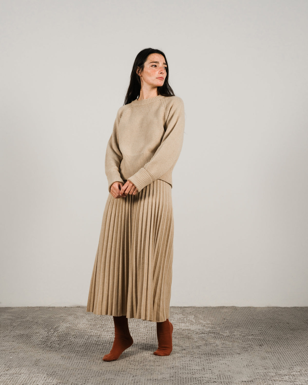 Jupe plissée midi, mélange cachemire, photo 16