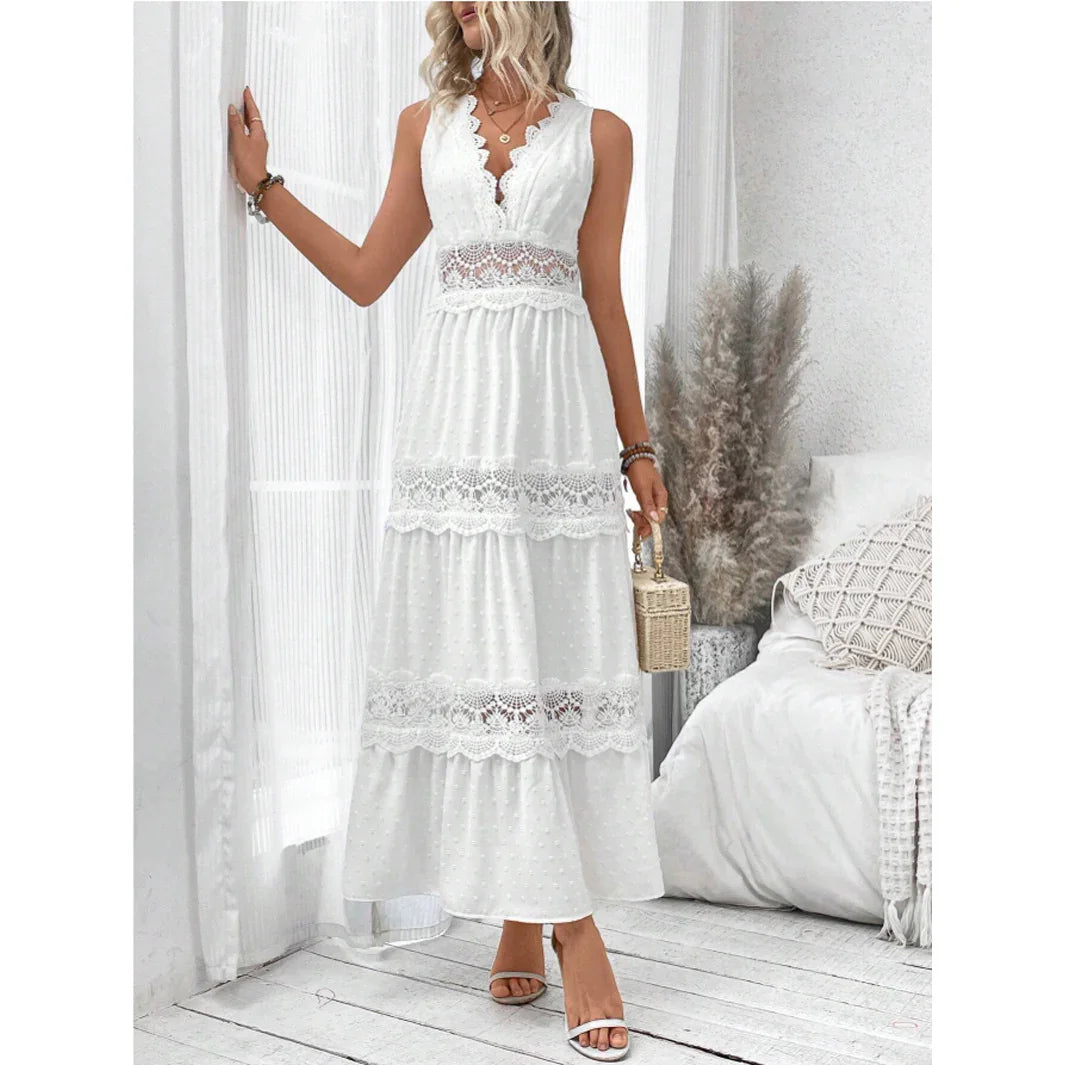 Robe sans manches en dentelle – col en V chic pour l’été - VoltÉlan