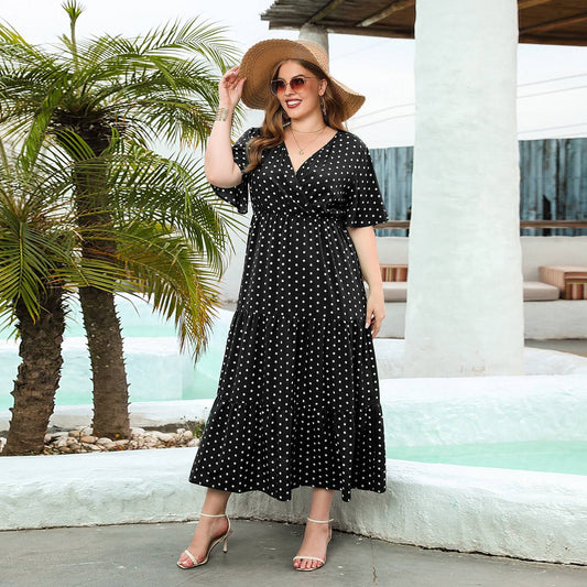 Robe vacances grande taille décontractée à pois pour femme | VoltElan