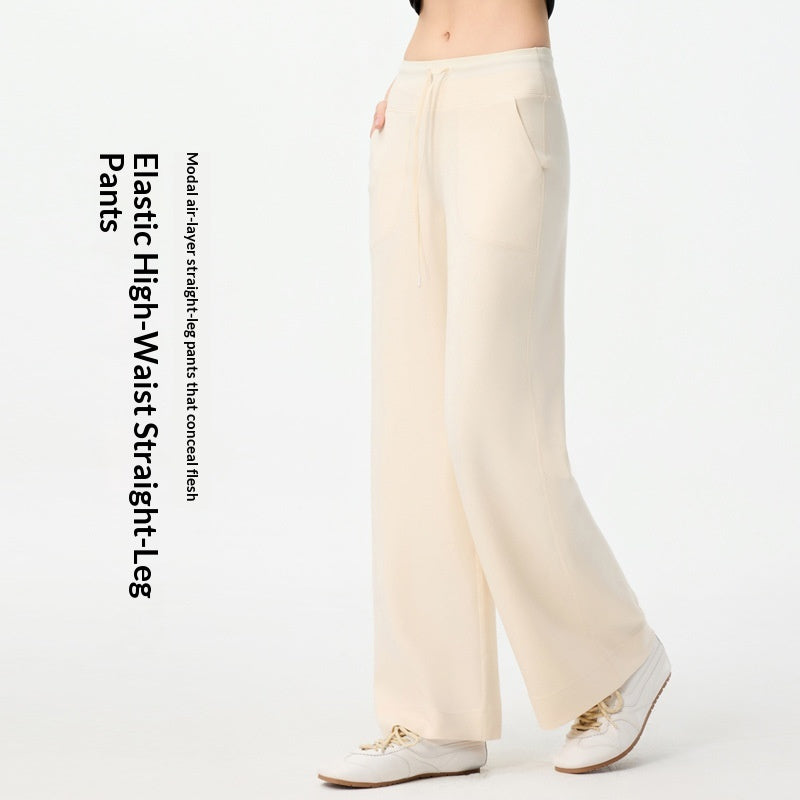 Pantalon droit femme en maille modal, coupe tout-aller