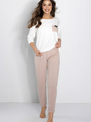 Pigiama in cotone rosa con pantalone stampato, foto 1