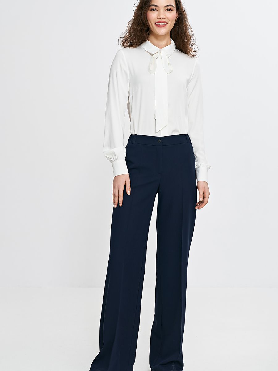 Navy wide-leg pleated trousers, photo 2