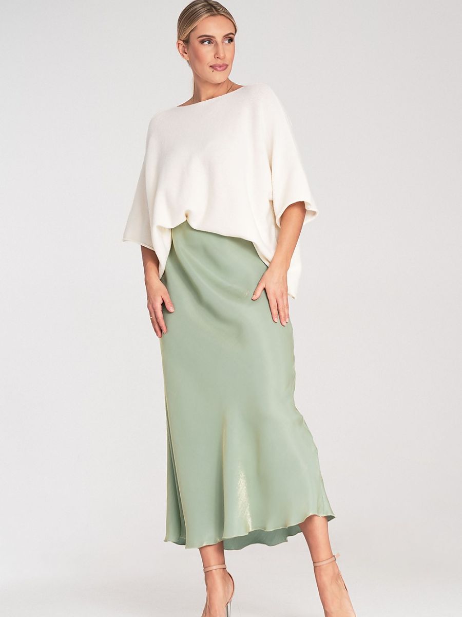 Pull chauve-souris en laine mélangée beige, photo 1