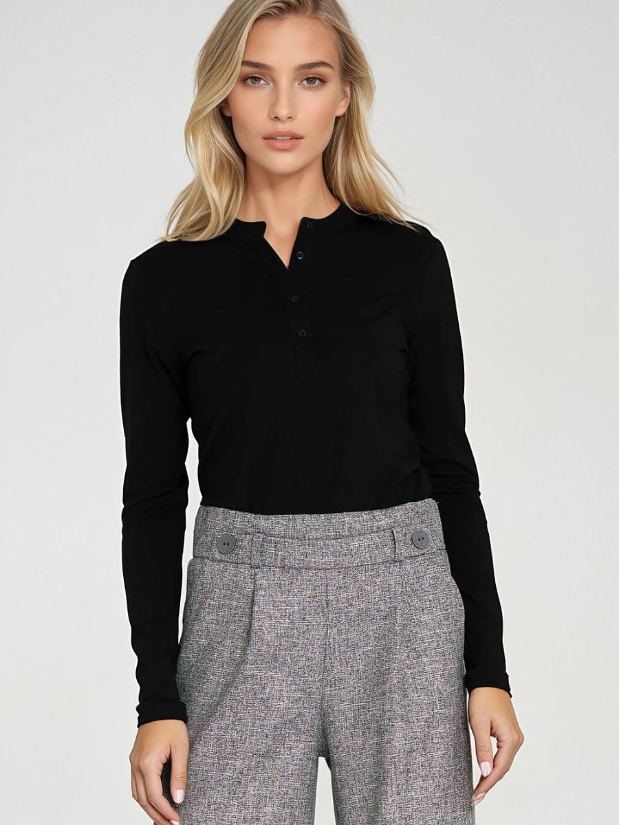 Blusa ajustada de cuello polo negra, foto 1