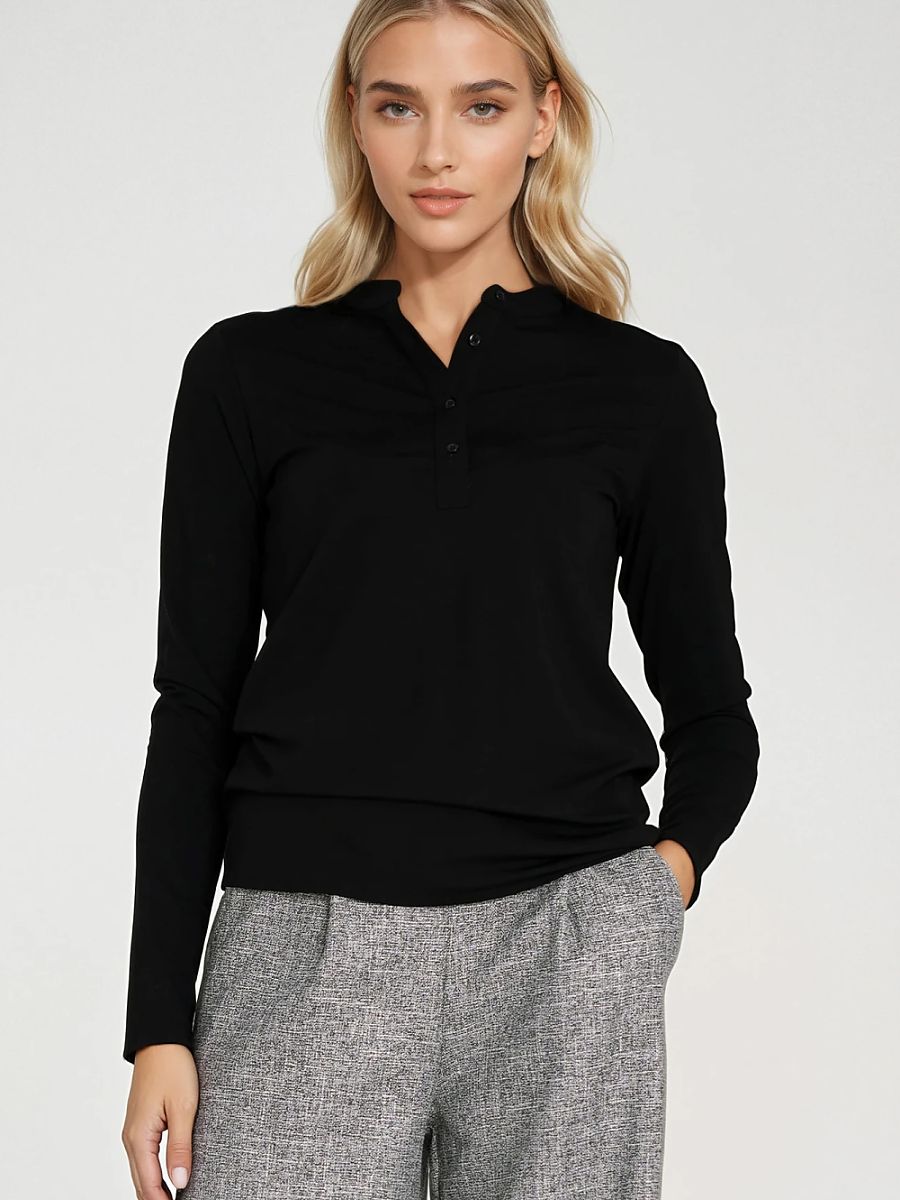Blusa ajustada de cuello polo negra, foto 4