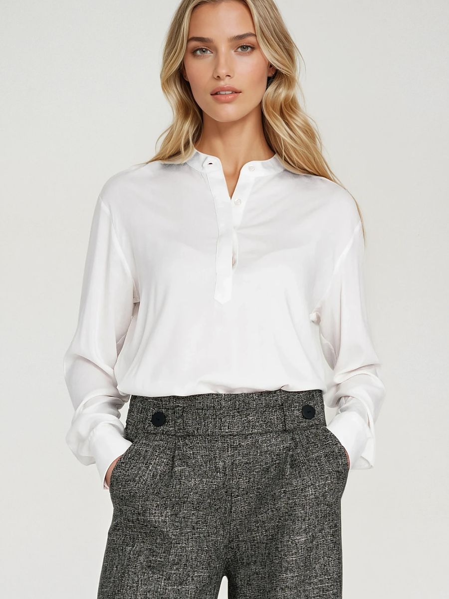 Blusa oversize de viscosa con cuello polo beige, foto 1