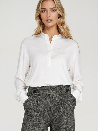 Blusa oversize de viscosa con cuello polo beige, foto 1