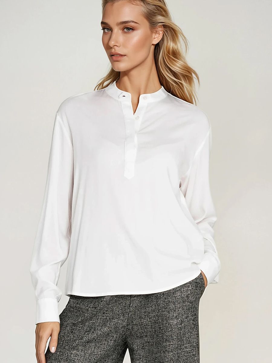 Blusa oversize de viscosa con cuello polo beige, foto 4