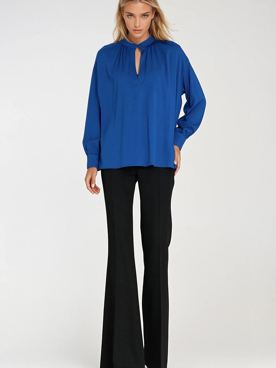Blue oversized viscose blouse with teardrop neckline, photo 4