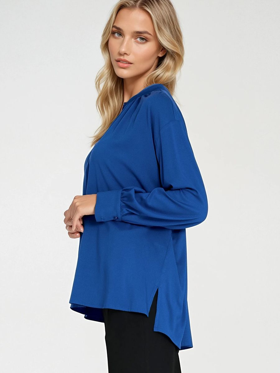 Blue oversized viscose blouse with teardrop neckline, photo 3