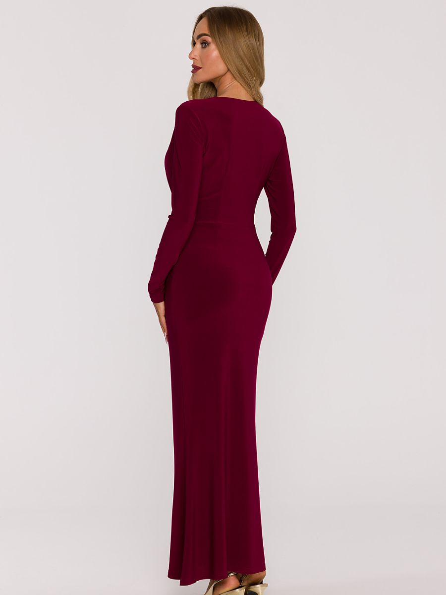 Vestido largo rojo de punto con pañuelo, foto 3