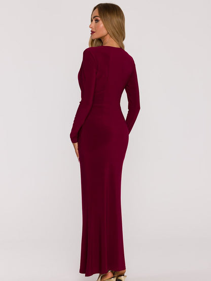 Vestido largo rojo de punto con pañuelo, foto 3