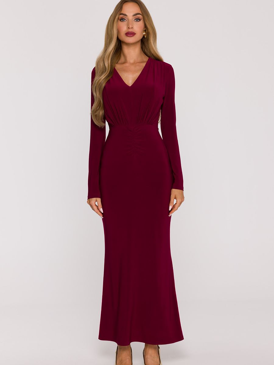 Vestido largo rojo de punto con pañuelo, foto 4