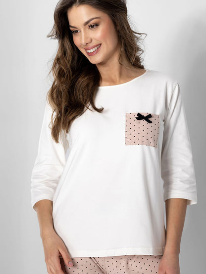 Pigiama in cotone rosa con pantalone stampato, foto 4