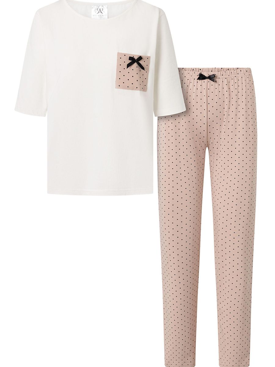 Pigiama in cotone rosa con pantalone stampato, foto 2
