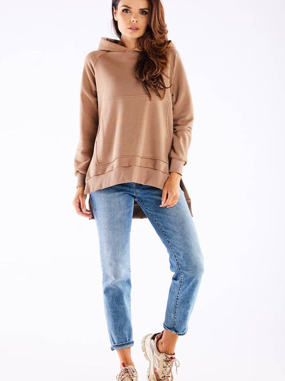 Sudadera con capucha oversize asimétrica beige, foto 2