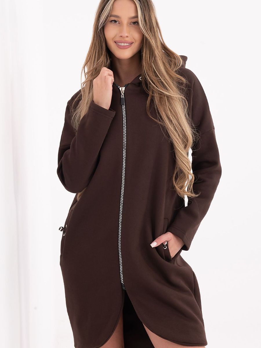 Langer Kapuzenpullover mit Reißverschluss, Braun, Foto 4