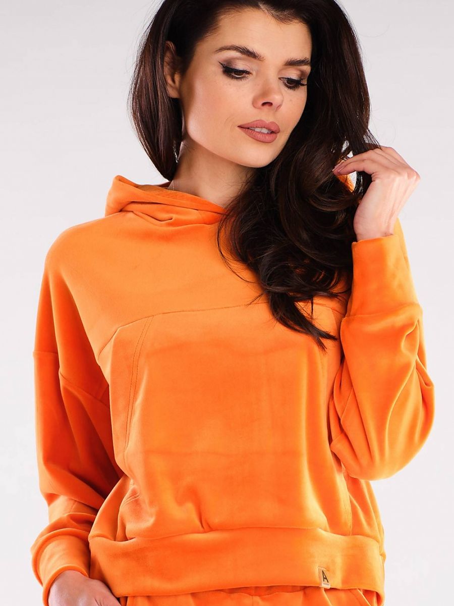 Sweat à capuche en velours orange, photo 1
