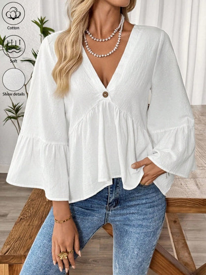 Blouse Col V Manches Cloche Femme - Coton Léger