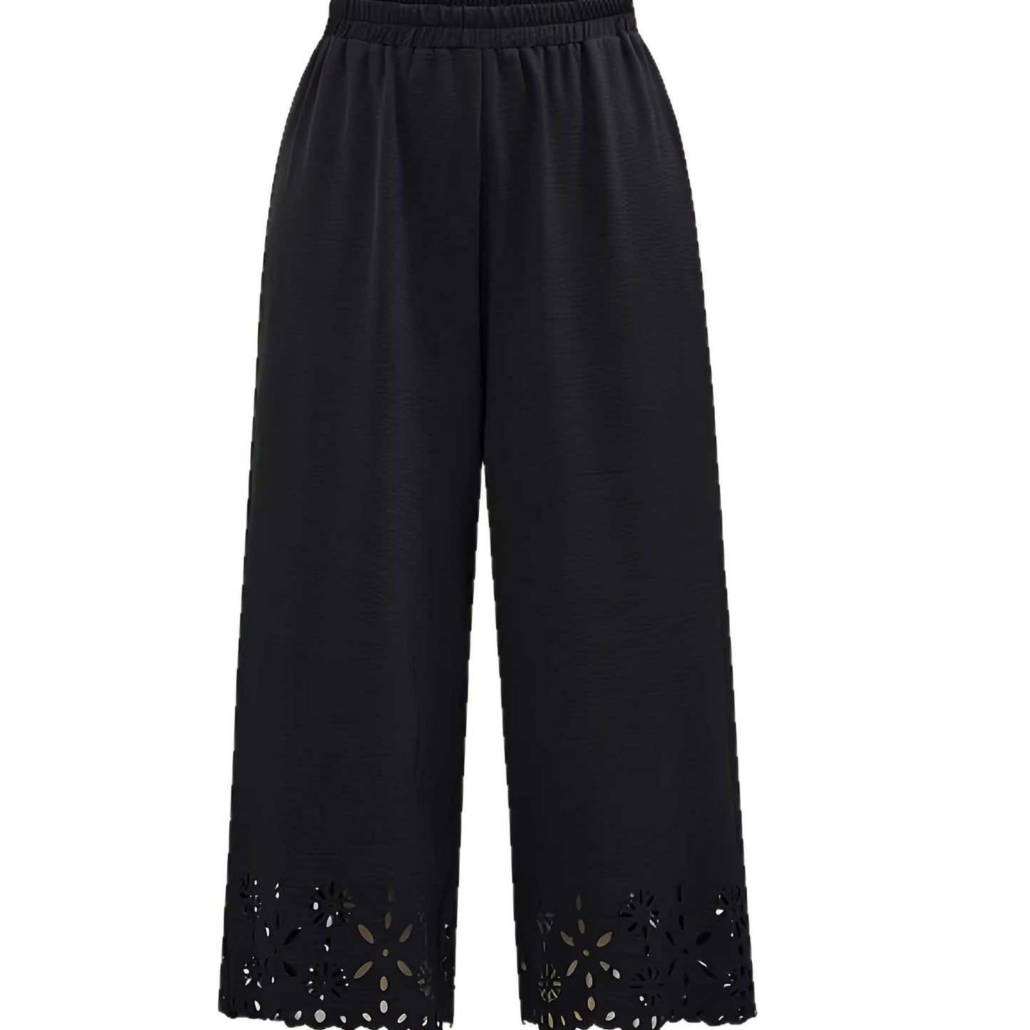 Pantalon Large Brodé Femme - Taille Élastique Grande Taille
