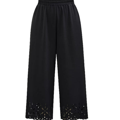 Pantalon Large Brodé Femme - Taille Élastique Grande Taille