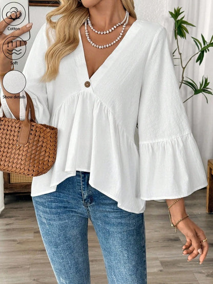 Blouse Col V Manches Cloche Femme - Coton Léger