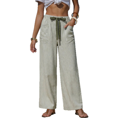 Pantalon Fluide Effet Lin Femme - Cordon & Poches